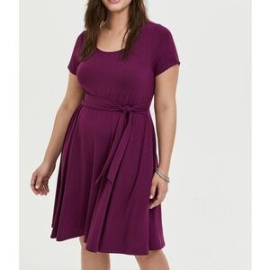 Torrid - Tie-Waist Jersey Stretch Purple Short-Sleeve Skater Dress - 2X